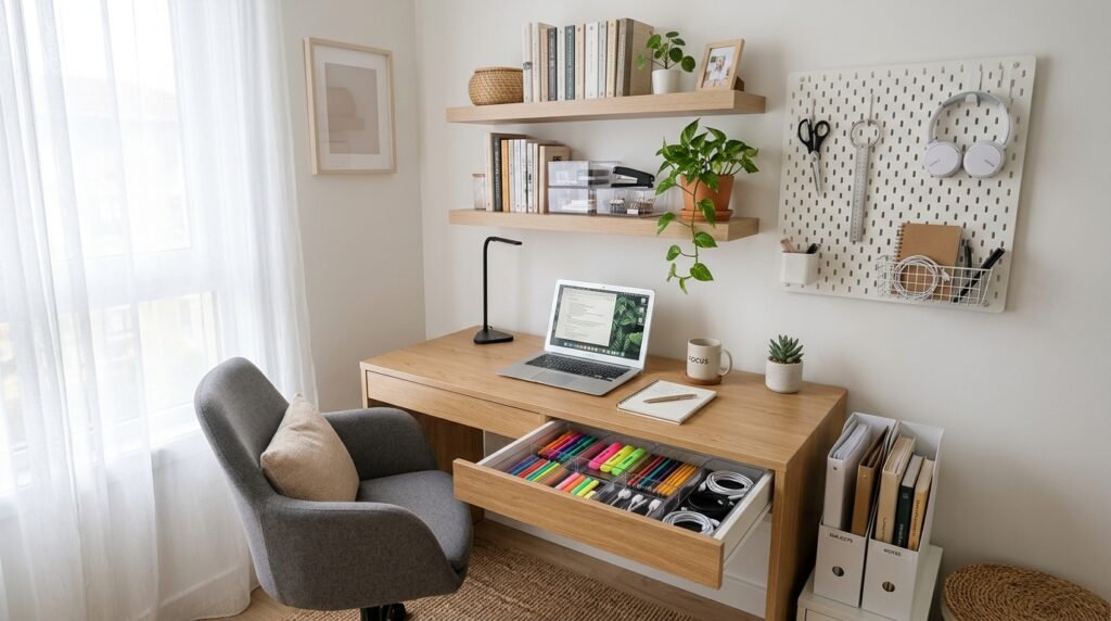 Small study room storage ideas and compact desk organization for students
